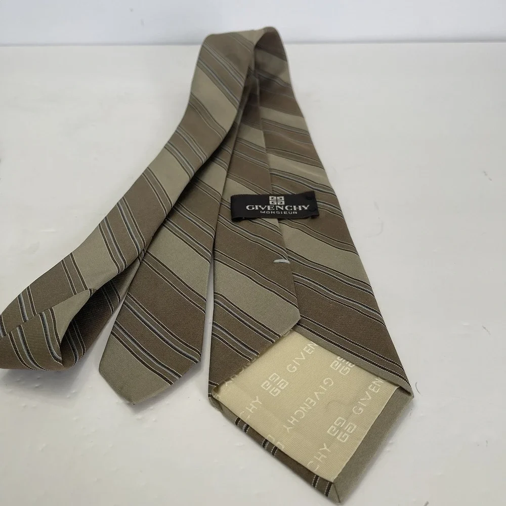Vintage GIVENCHY Monsieur‎ Neck Tie Mens Brown Blue Stripes Retro 3